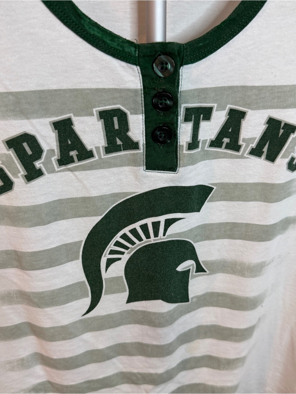Women’s Spartans Raglan Henley Tee - Green/White - Picture 3 of 6